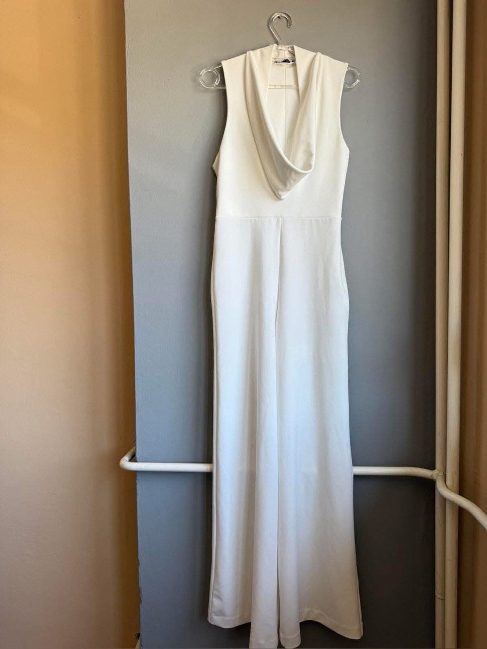 Zara White Sleeveless Cowl-Neck Wide-Leg Jumpsuit - Picture 3 of 14